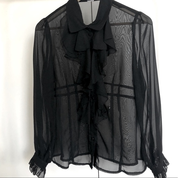 UNKOWN BRAND S Black Sheer Cascade Ruffle Blouse - Picture 6 of 12